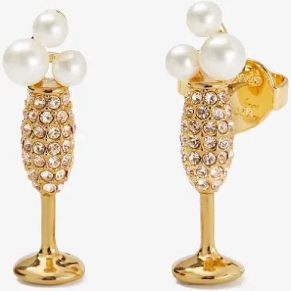 Authentic New on card. Kate spade Gold crystal champagne glass stud earrings